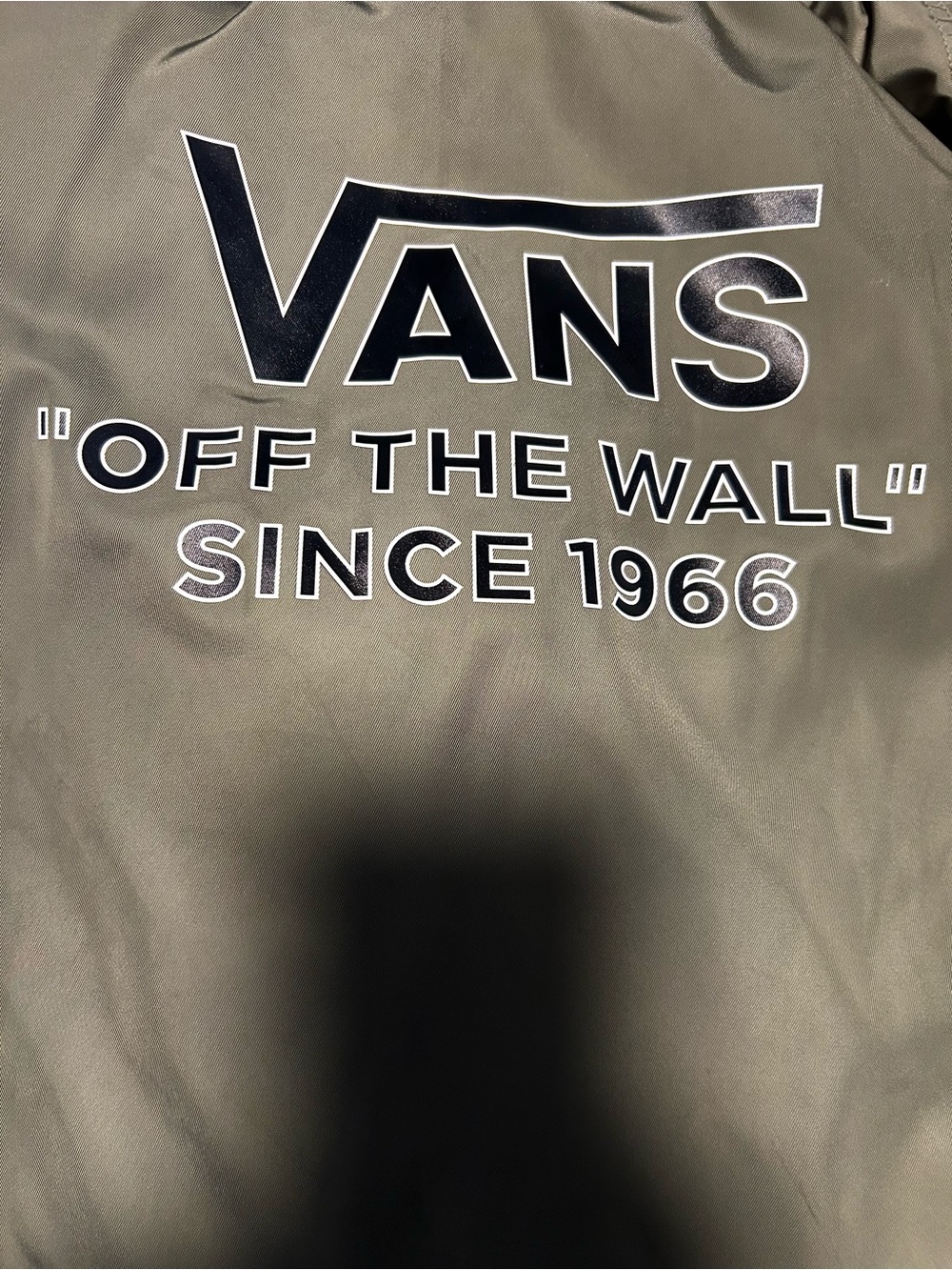 Vans Olive Green Jacket with Black & White Logo Print